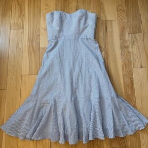 NEW J. Crew Seersucker Strapless A-line Blue White Cotton Midi Dress Size 6 Tall